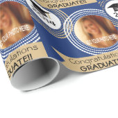 濃紺及び金ゴールドの点々のあるな円の写真の卒業 ラッピングペーパー (ロールコーナー)