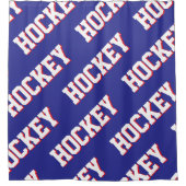 濃紺地に白と赤のHOCKEYの繰り返し模様 シャワーカーテン (正面)