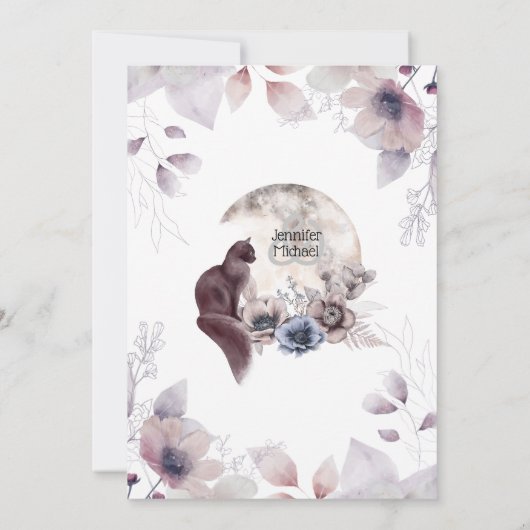 濃紺色のフローラ黒猫の月の水彩  招待状 (裏面)