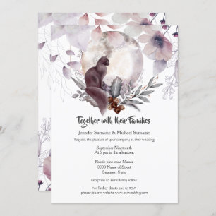 濃紺色のフローラ黒猫の月の水彩  招待状