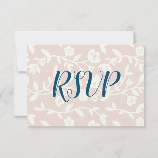 濃紺 ピンク 蝶 返信カード RSVP (裏面)