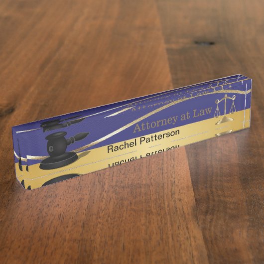 濃紺|及び金ゴールドを正義|弁護士のはかりで測られる デスクネームプレート (側面)