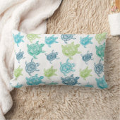 濃紺+水+ライムグリーン+ティール（緑がかった色）のウミガメ ランバークッション (ブランケット)