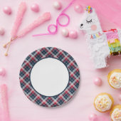 濃紺、赤いおよび灰色のスポーティな格子縞のボーダー ペーパープレート (パーティー)