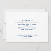 濃紺、金ゴールドの水玉模様、卒業の写真 招待状 (裏面)