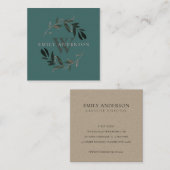 濃緑色ピンク動物イニシャルリースプロフェッショナル スクエア名刺 (正面/裏面)