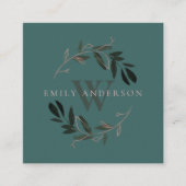 濃緑色ピンク動物イニシャルリースプロフェッショナル スクエア名刺 (正面)