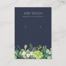 濃緑葉多肉牡丹イヤリングディスプレイ 名刺