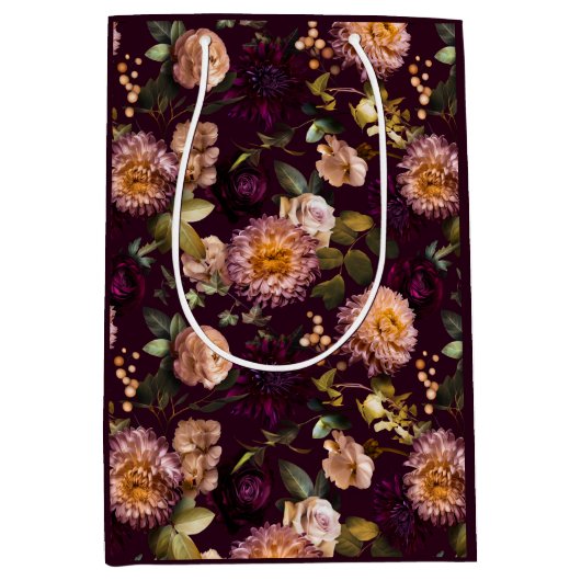 濃色でムーディなブライダルシャワーラッピング紙 ミディアムペーパーバッグ (正面)