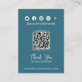 濃色ティール（緑がかった色）リーフ社会QRジュエリー表示カード コーリングカード (裏面)