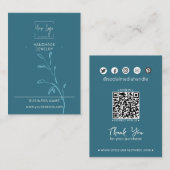 濃色ティール（緑がかった色）リーフ社会QRジュエリー表示カード コーリングカード (正面/裏面)