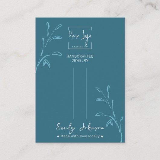 濃色ティール(緑がかった色)リーフQRジュエリーヘアクリップ表示カード コーリングカード (正面)