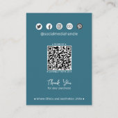 濃色ティール(緑がかった色)リーフQRジュエリーヘアクリップ表示カード コーリングカード (裏面)