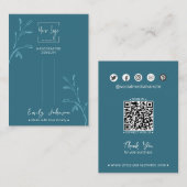 濃色ティール(緑がかった色)リーフQRジュエリーヘアクリップ表示カード コーリングカード (正面/裏面)