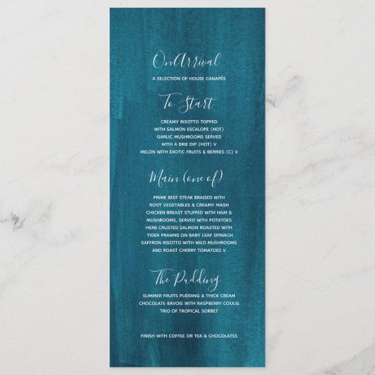 濃色ティール(緑がかった色)青モダン緑ア結婚ート メニュー (裏面)