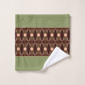 濃茶色の桃と緑 バスタオルセット (ウォッシュタオル)