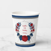 濃赤とネイビーブルーの花のシルバーリース 紙コップ (正面)