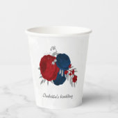 濃赤とネイビーブルーの花 シルバー 紙コップ (正面)