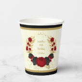 濃赤と黒の花のゴールドの植物学的な花輪 紙コップ (裏面)