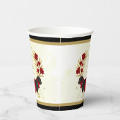 濃赤と黒の花のゴールドの植物学的な花輪 紙コップ (右)