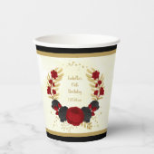 濃赤と黒の花のゴールドの植物学的な花輪 紙コップ (正面)