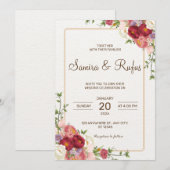 濃赤の花の結婚式招待状 招待状 (正面/裏面)
