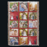 濃赤色の写真コラージュ スローブランケット<br><div class="desc">15枚の写真レイアウトの写真コラージュスローケット。大学進学のお子さんへの素敵なプレゼント！白または黒のフォトフレームもご用意しております。  

写真はリーズのウェディングフォトグラファー、John Hope提供。彼のウェブサイト：http://www.johnhopephotography.com</div>