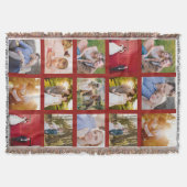 濃赤色の写真コラージュ スローブランケット (正面)