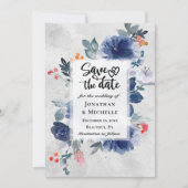 濃青の花と赤い実の花束 ウェディング セーブザデート (正面)