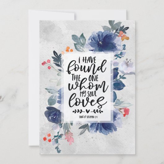 濃青の花と赤い実の花束 ウェディング セーブザデート (裏面)