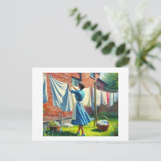 濡つるれた洗濯物を上げて ポストカード (スタンド正面)