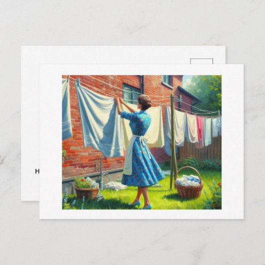濡つるれた洗濯物を上げて ポストカード (正面/裏面)