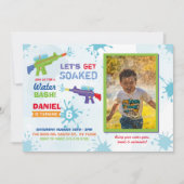 濡れ水鉄砲パーティー誕生日写真 招待状 (正面)