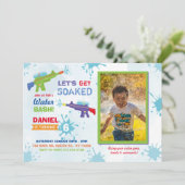 濡れ水鉄砲パーティー誕生日写真 招待状 (スタンド正面)