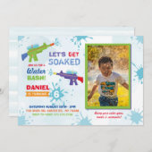 濡れ水鉄砲パーティー誕生日写真 招待状 (正面/裏面)