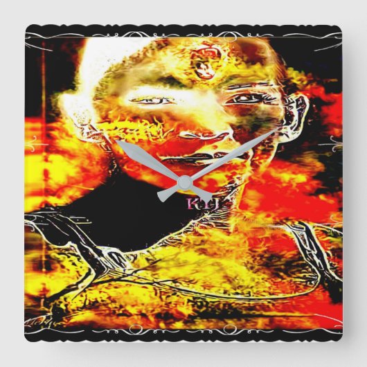 火あめ01 スクエア壁時計 (正面)