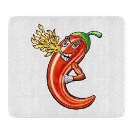 火おもしろいの上のスパイシーなチリ カッティングボード