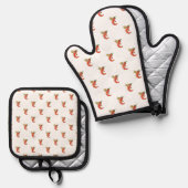 火おもしろいの上のスパイシーなチリ 鍋つかみ&鍋敷きセット (正面/裏面)