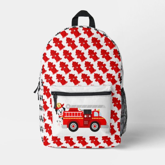 火かき棒と彼の消防車 プリントバックパック (正面)