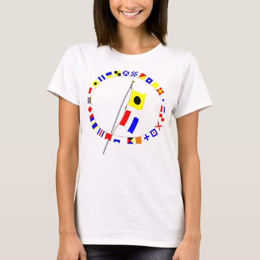 火が付いている。信号航海のフラグのホイスト Tシャツ (正面)