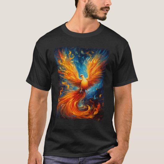 火とフェニックス神話の鳥が再び上昇生まれする Tシャツ (正面)