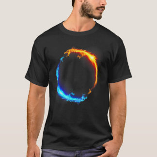 火と氷のデュエル竜の蒸気波 Tシャツ
