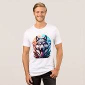 火と氷の狼 | 鮮やかファンタジー動物 トライブレンドTシャツ (正面全面)