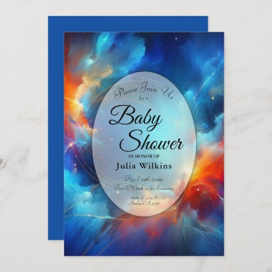 火と氷の赤ちゃんシャワーのスターライト融合 招待状 (正面/裏面)
