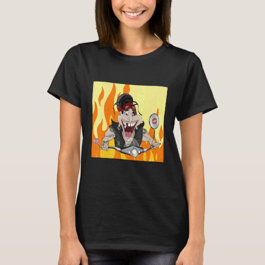 火と炎の燃えるロッカー Tシャツ (正面)