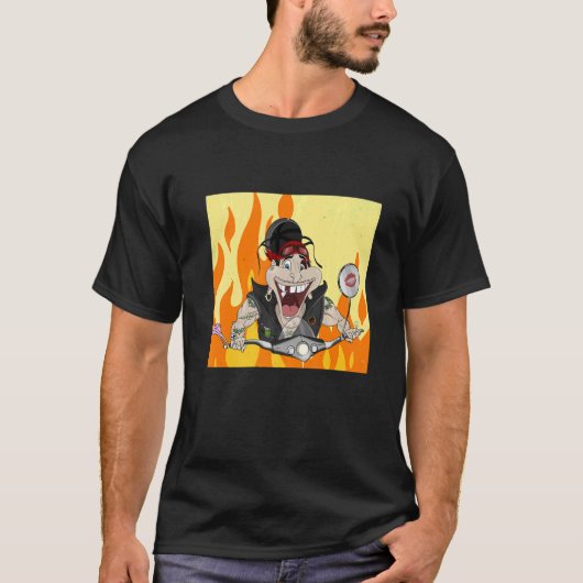 火と炎の燃えるロッカー Tシャツ (正面)