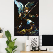 火と羽の衝突 | エピックエンジェル対ドラゴン ポスター (ホームオフィス)