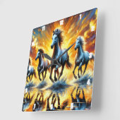火に囲まれたギャロピング馬 スクエア壁時計 (傾斜)