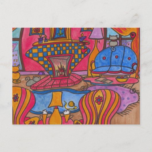 火のそばのコーヒー ポストカード (正面)