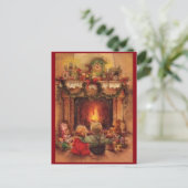 火のそばのヴィンテージのクリスマスの子供 シーズンポストカード (スタンド正面)